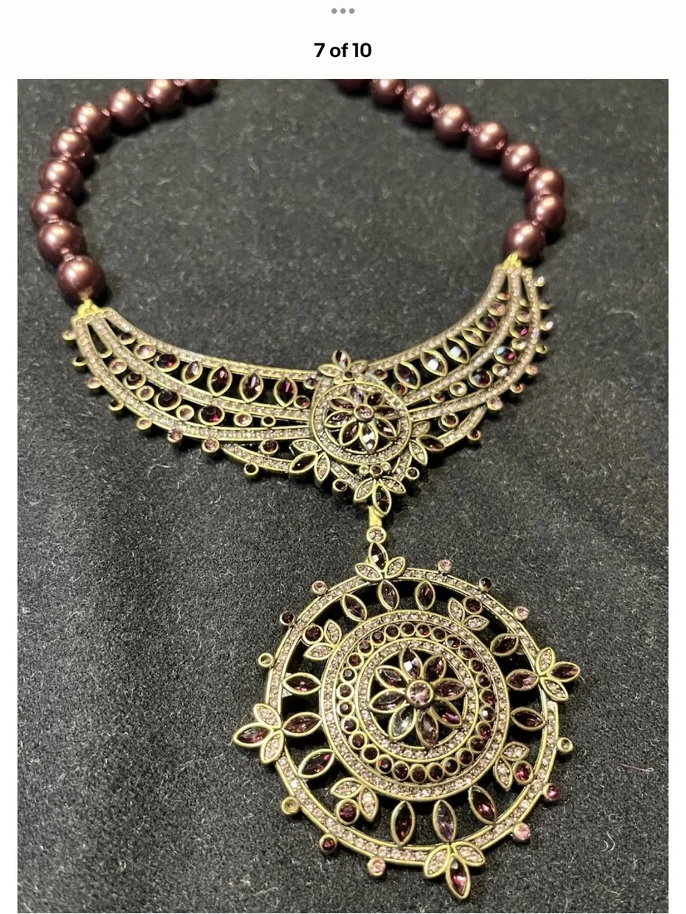 Heidi Daus Purple and Gold Ornate Filigree Pendant Necklace
